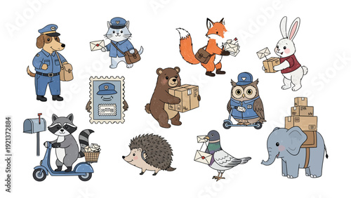 Animal Postal Service: A charming illustration depicts an animal postal service, where each animal takes on the role of delivering mail and packages.