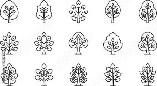Collection of diverse tree illustrations