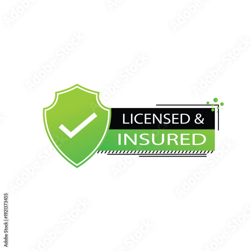 Licensed and Insured Badge with Shield Checkmark – Business Certification Vector Banner