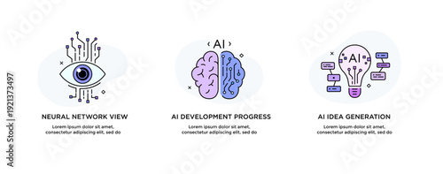 Set of illustrations concept with businessmen. technology, partnership, artificial intelligence business robot, cybes. linear illustration Icons infographics. Landing page site print poster. Line