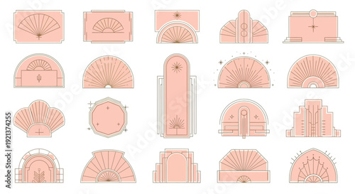 Elegant Art Deco Fan Shapes and Archways Collection, Minimalist Vector Frames