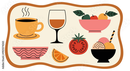Vibrant Collection of Food and Drinks, a Playful Flat Design Illustration