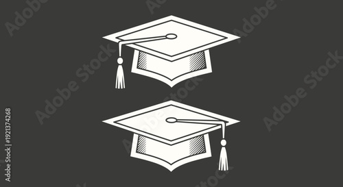 Two Graduation Caps with Tassels on a Dark Background, Symbolizing Education