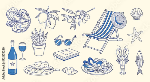 Charming Blue Art Summer Vacation Elements for Relaxing Getaway