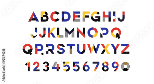 Modern Geometric and Numbers with Bold Colors - Abstract Font Design