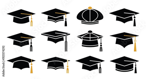 Collection of Graduation Caps and Academic Hats, Symbolizing Education and Achievement