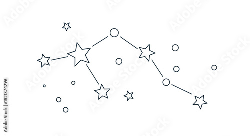 Abstract Celestial Constellation with Stars and Circles on White Background, Vector Art