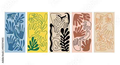 Abstract Matisse Cutout Style Botanical Hand and Leaf Shapes Collection