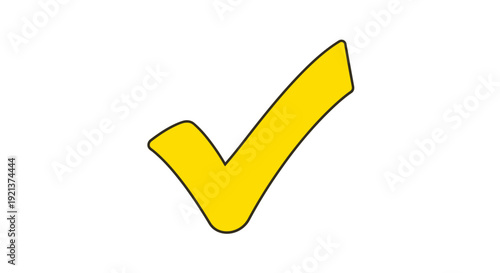 Bright Yellow Check Mark Symbol for Success and Approval, Isolated on White Background