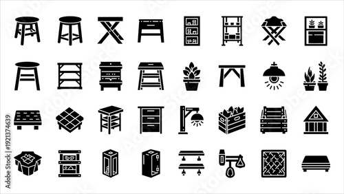 Collection of various furniture and household item icons displayed in a grid layout