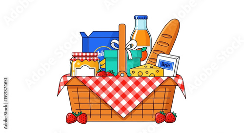 Charming Picnic Basket Filled with Food and Drinks for an Outdoor Meal