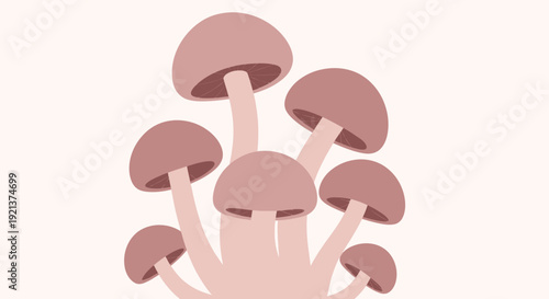 Charming Pink Mushroom Cluster Vector Illustration Isolated on Light Background