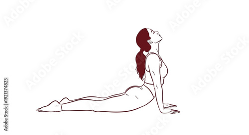Woman Performing Upward-Facing Dog Yoga Pose, Minimalist Outline Illustration
