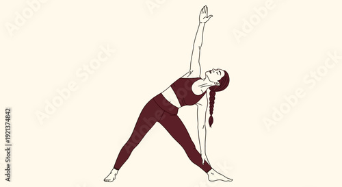Woman Practicing Triangle Pose in Yoga for Flexibility and Balance Training