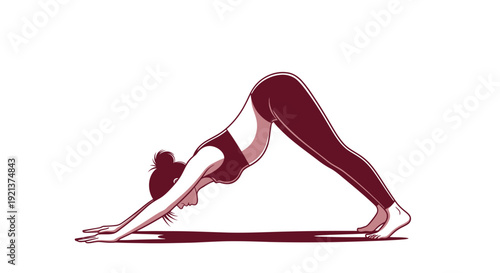 Downward Dog Yoga Pose: A Woman in Adho Mukha Svanasana - Minimalist Vector Art