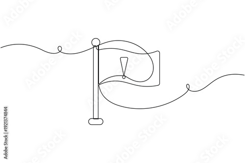 Warning flag sign icon continuous one line drawing on white background minimalist exclamation mark symbol outline vector illustration