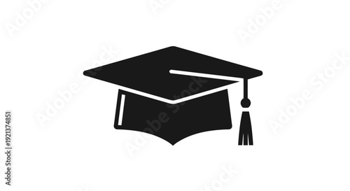Black Graduation Cap Icon with Tassel Vector Graphic for Academic Achievement and Education
