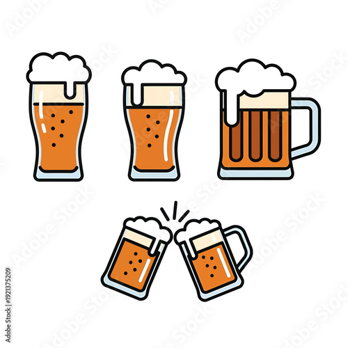 Cheerful Beer Mug Clink Flat Color Icons
