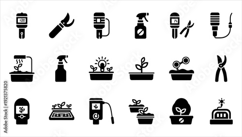 Horticultural Tools and Gardening Equipment Icons Set for Professionals and Hobbyists