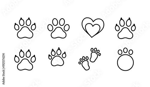 Paw Print Outline Icon Set Dog Cat Pet Footprint Line Vector Collection Transparent