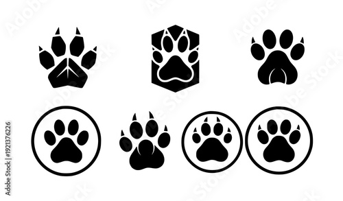 Geometric Paw Print Icon Set Modern Pet Dog Cat Logo Vector Collection Transparent Background