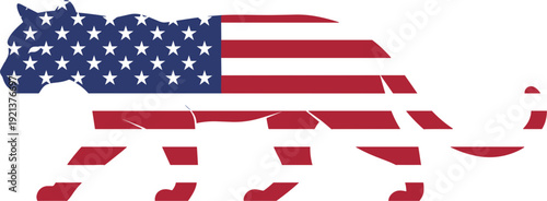 American Flag Lion Silhouette Vector with USA Stars and Stripes Patriotic Animal Symbol for Independence Day Design