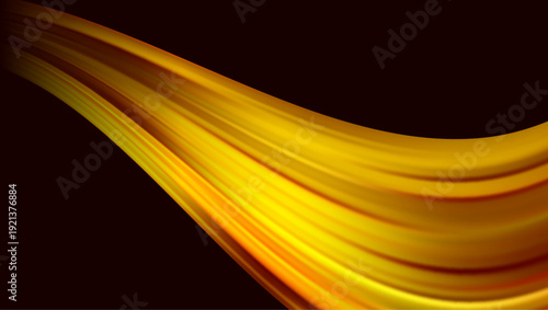 Abstract background, gold waves on black, interesting wavy striped pattern.