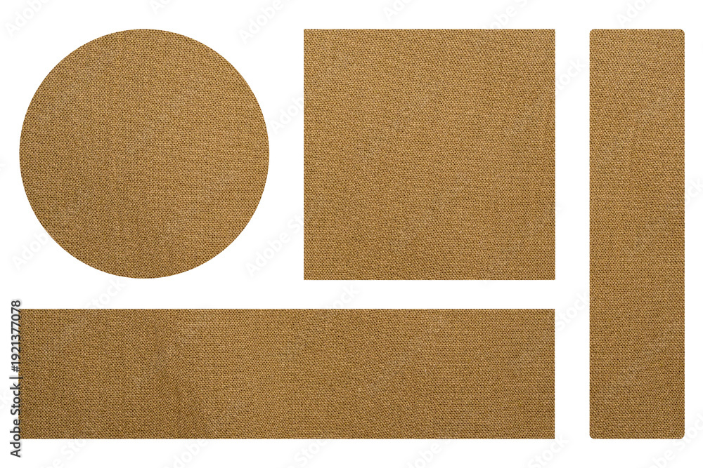 Fototapeta premium Brown Fabric Geometric Shapes Set Texture Collection - Textile Cutout Circles and Rectangles with Linen Texture for Design