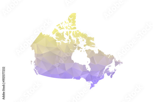 Canada Map - Polygon Style Vector Illustration in Yellow and Lavender Gradient, Low Poly Geometric Design, Isolated on White Background for Infographics and Projects