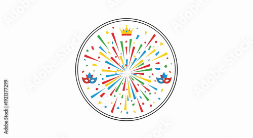 Colorful whisk with rainbow lines crown and confetti on white background festive baking symbol