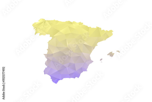 Spain Map - Polygon Style Vector Illustration in Yellow and Lavender Gradient, Low Poly Geometric Design, Isolated on White Background for Infographics and Projects