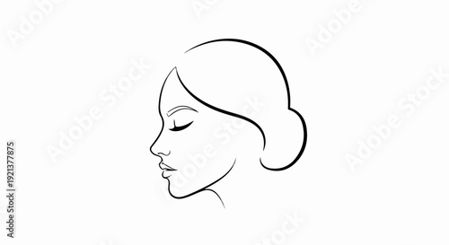 Woman's face profile minimalist line art portrait with closed eyes in simple hairstyle