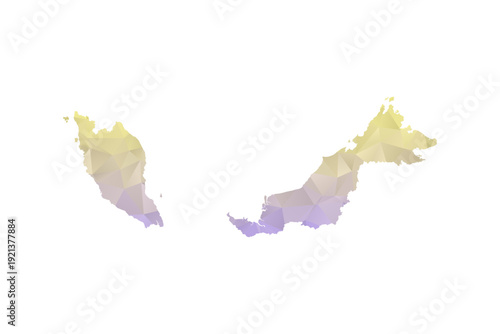 Malaysia Map - Polygon Style Vector Illustration in Yellow and Lavender Gradient, Low Poly Geometric Design, Isolated on White Background for Infographics and Projects