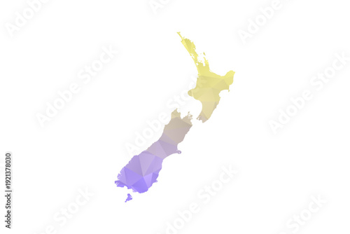 New Zealand Map - Polygon Style Vector Illustration in Yellow and Lavender Gradient, Low Poly Geometric Design, Isolated on White Background for Infographics and Projects