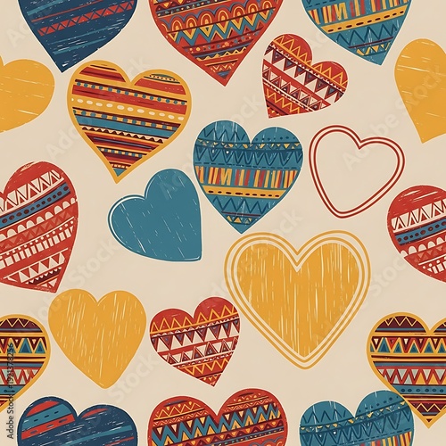 Colorful handcrafted paper hearts pattern background for love celebration and festive design