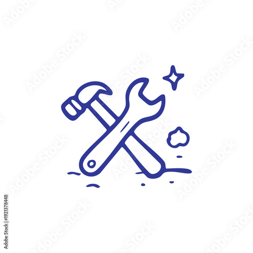 Hand drawn hammer and wrench icon