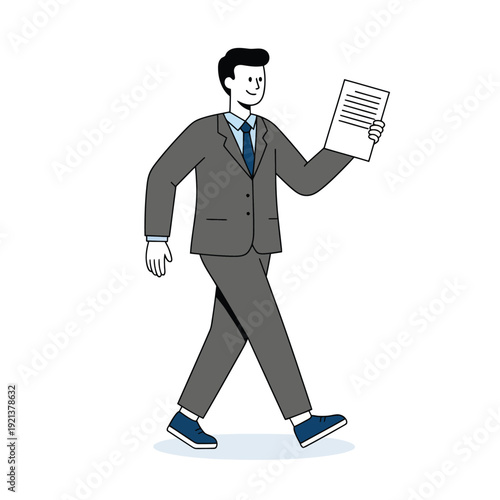 Concept of business workflow, report delivery, and confident professional on the move carrying important paperwork.