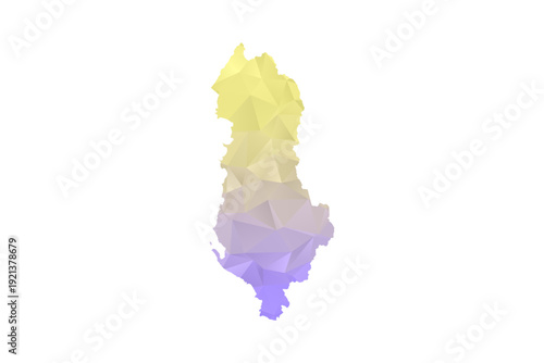 Albania Map - Polygon Style Vector Illustration in Yellow and Lavender Gradient, Low Poly Geometric Design, Isolated on White Background for Infographics and Projects