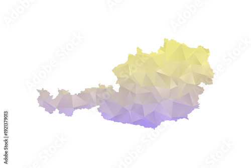 Austria Map - Polygon Style Vector Illustration in Yellow and Lavender Gradient, Low Poly Geometric Design, Isolated on White Background for Infographics and Projects