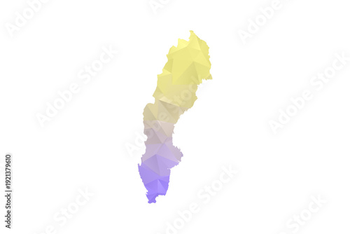 Sweden Map - Polygon Style Vector Illustration in Yellow and Lavender Gradient, Low Poly Geometric Design, Isolated on White Background for Infographics and Projects