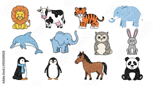 Animal Kingdom Collage: A vibrant assemblage of various animals showcases the diversity and beauty of the animal kingdom, illustrated with distinct features and charm.