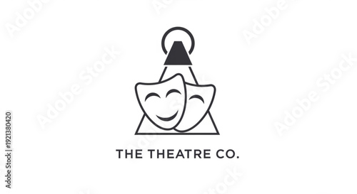 Theatre company logo with comedy and tragedy masks spotlight the theatre co branding drama symbol