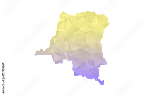 Democratic Republic of the Congo Map - Polygon Style Vector Illustration in Yellow and Lavender Gradient, Low Poly Geometric Design, Isolated on White Background for Infographics and Projects