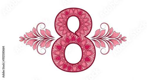 Elegant Floral Number 8 Decoration with Mandala Pattern in Pink Tones