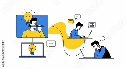 Diverse Team Collaborating Online Sharing Ideas and Working Remotely on Projects