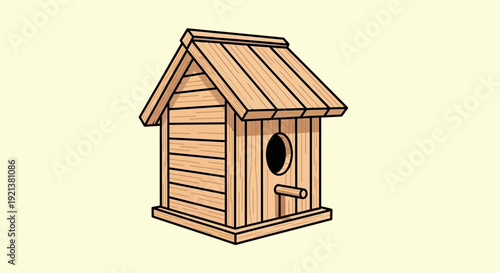 Charming Wooden Birdhouse Vector Illustration with Perch and Roof
