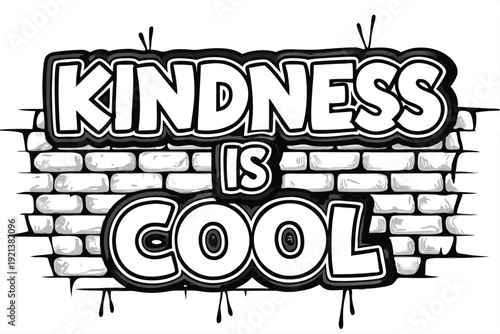 Kindness is cool graffiti displayed on a brick wall features street art style