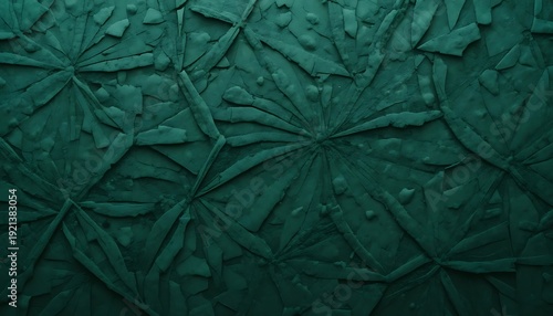 Dark green abstract floral pattern with textured clay effect