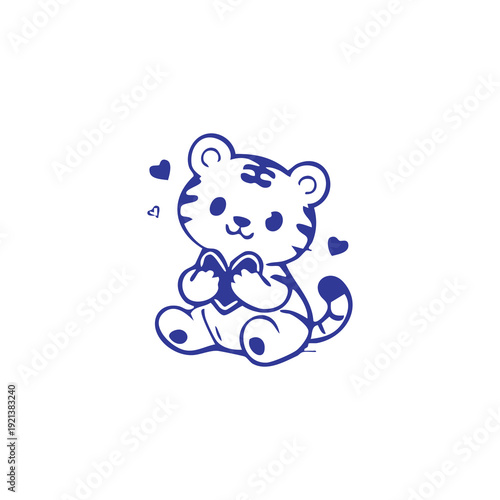 Cute Cartoon Tiger with Hearts
