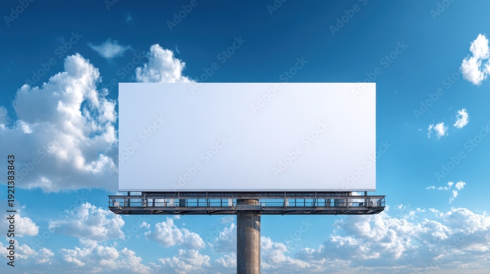 Fototapeta premium Large blank white billboard mockup against a blue sky with clouds